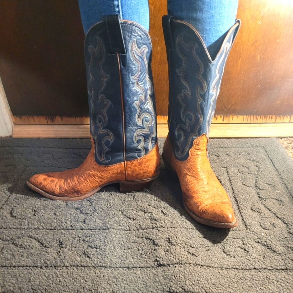 Nocona Quill Ostrich Almond Toe Western Boots